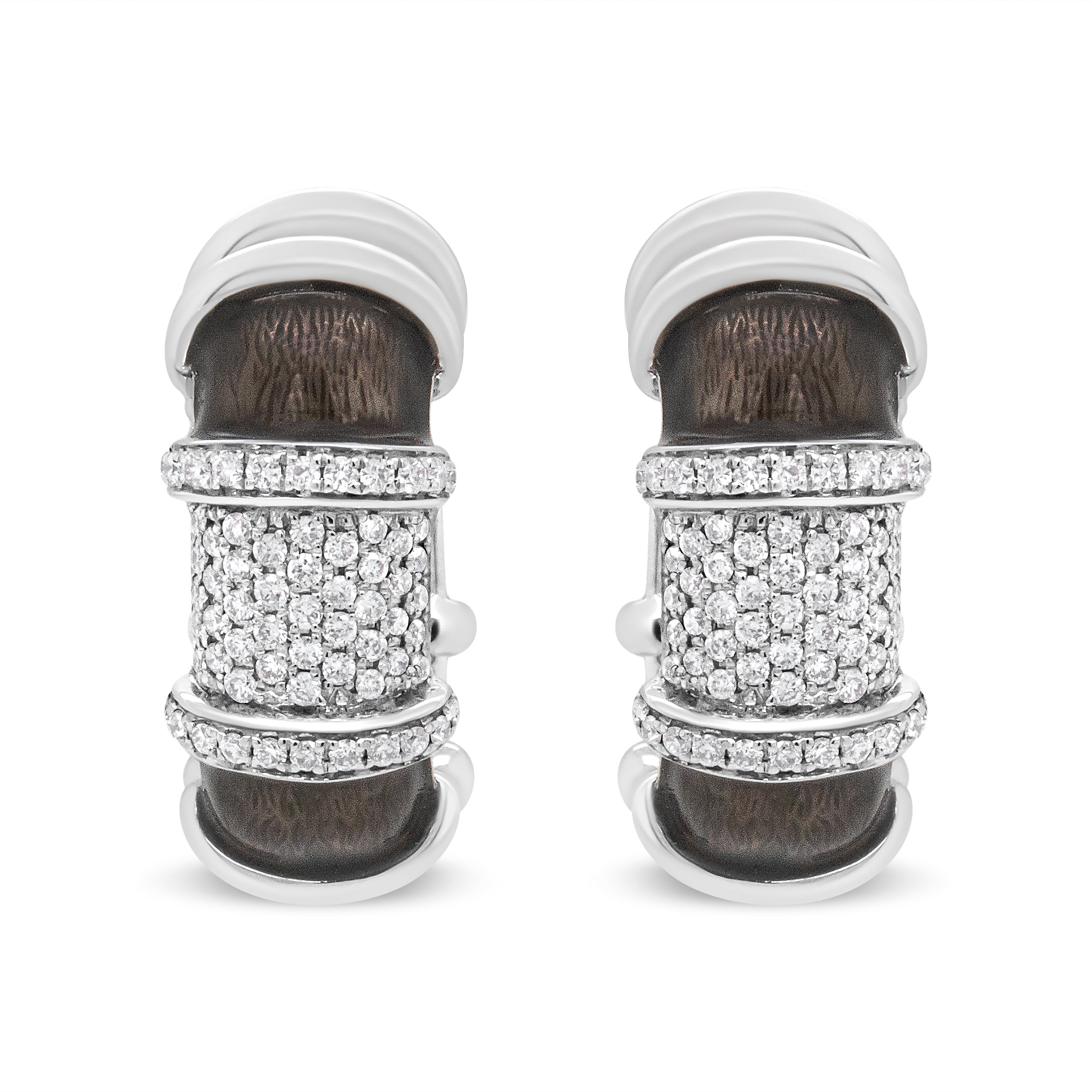 18K White Gold Flash Plated .925 Sterling Silver Clear Graphite Grey Enamel 5/8 Cttw Round Diamonds Huggie Hoop Earrings (F-G Color, VS1-VS2 Clarity) by Bids.com