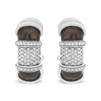 18K White Gold Flash Plated .925 Sterling Silver Clear Graphite Grey Enamel 5/8 Cttw Round Diamonds Huggie Hoop Earrings (F-G Color, VS1-VS2 Clarity) by Bids.com