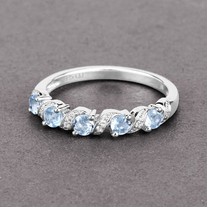 0.54 Carat Genuine Aquamarine and White Topaz .925 Sterling Silver Ring by Bids.com