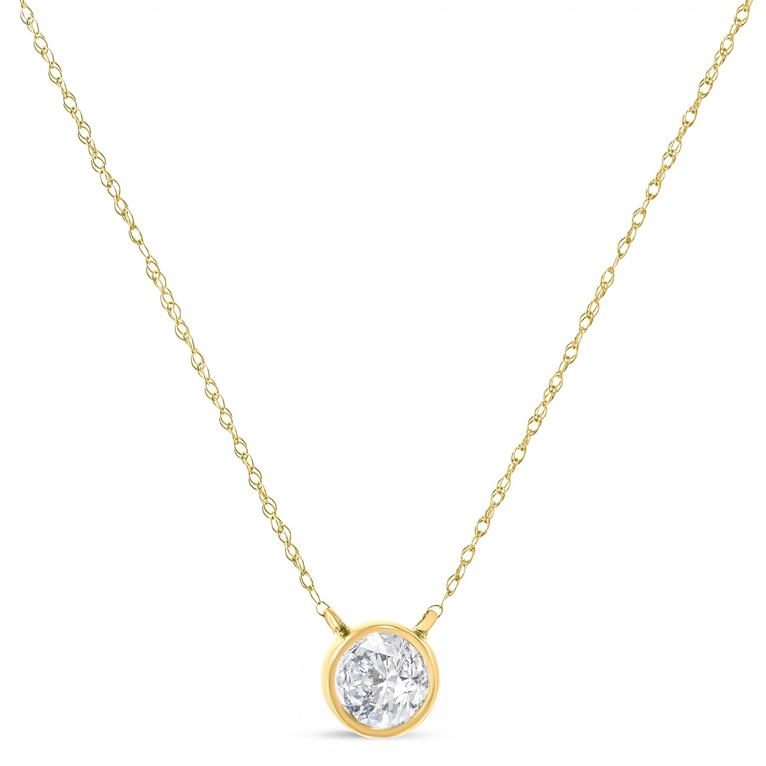 .925 Sterling Silver 1/10 Cttw Round-Cut Diamond Bezel 18" Pendant Necklace (J-K Color, I1-I2 Clarity) by Bids.com