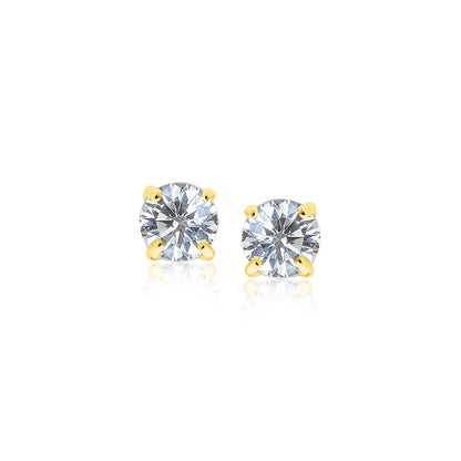 14k Yellow Gold Stud Earrings with White Hue Faceted Cubic Zirconia  DestGlow