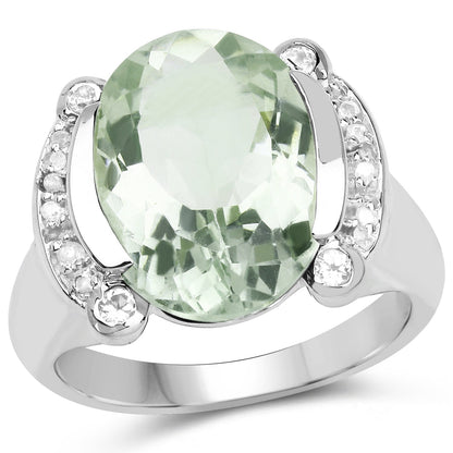 8.12 Carat Genuine Green Amethyst, White Topaz &amp; White Diamond .925 Sterling Silver Ring by Bids.com