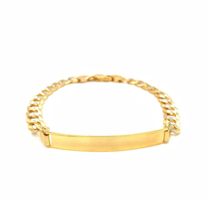 14k Two Tone Gold 8 1/2 inch Mens Narrow Curb Chain ID Bracelet with White Pave by Bids.com