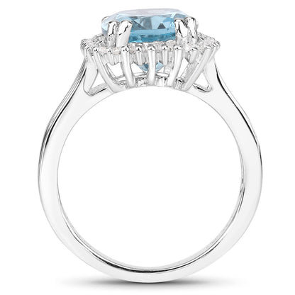 4.32 Carat Genuine Blue Topaz and White Zircon .925 Sterling Silver Ring by Bids.com