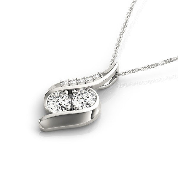 14k White Gold Two Stone Curved Style Diamond Pendant (3/4 cttw) by Bids.com