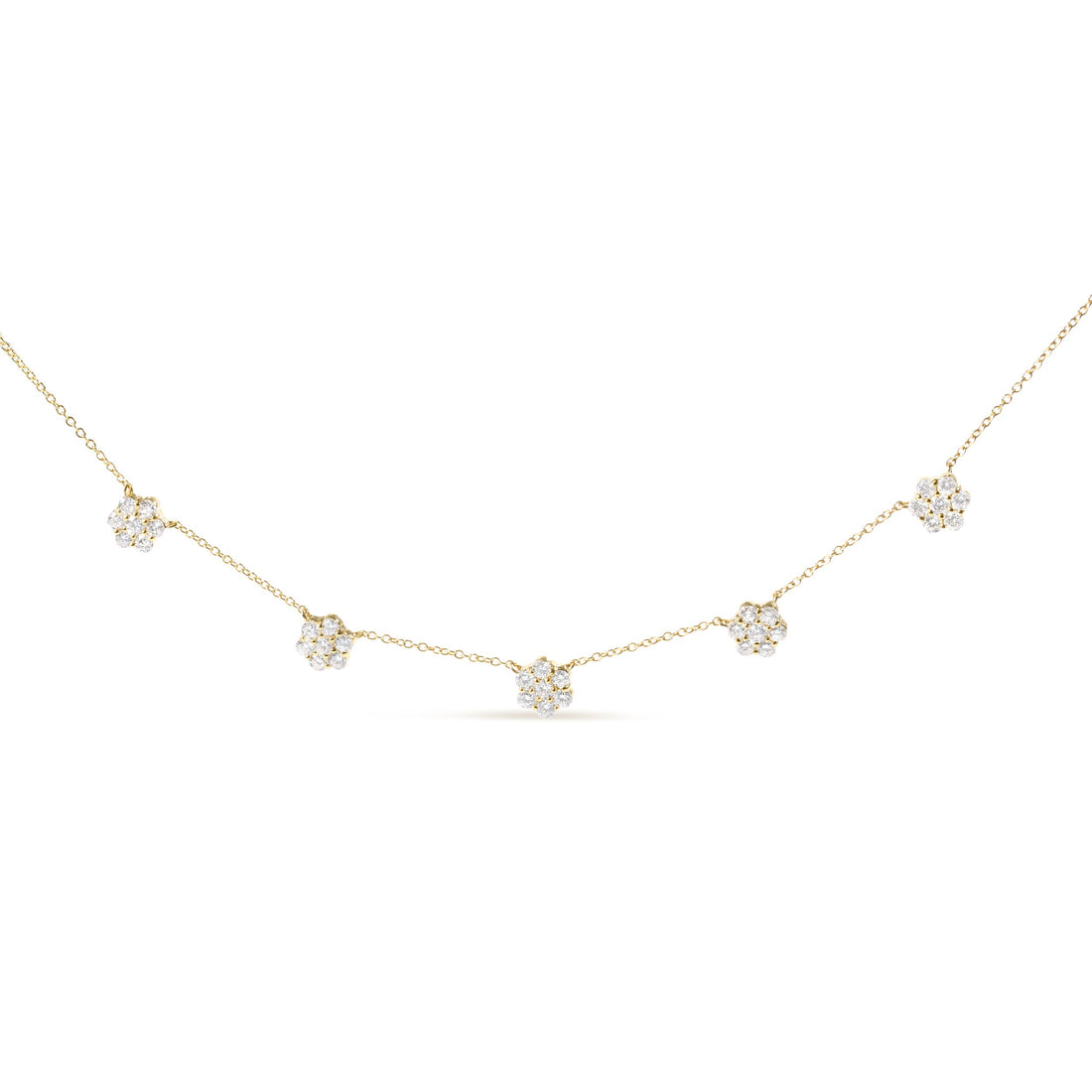 14K Yellow Gold 2.00 Cttw Diamond  Cluster 18" Station Necklace (I-J Color, I1-I2 Clarity)  DestGlow