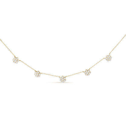 14K Yellow Gold 2.00 Cttw Diamond  Cluster 18" Station Necklace (I-J Color, I1-I2 Clarity)  DestGlow
