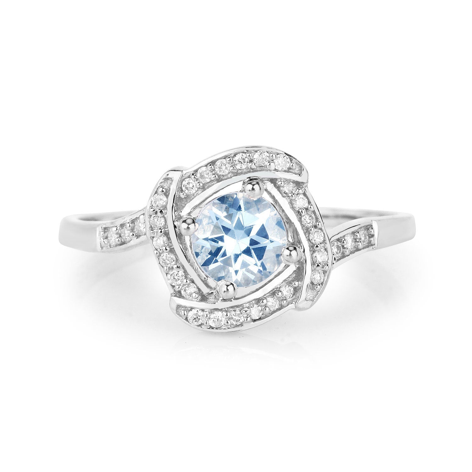 0.46 Carat Genuine Aquamarine and White Diamond 14K White Gold Ring by Bids.com