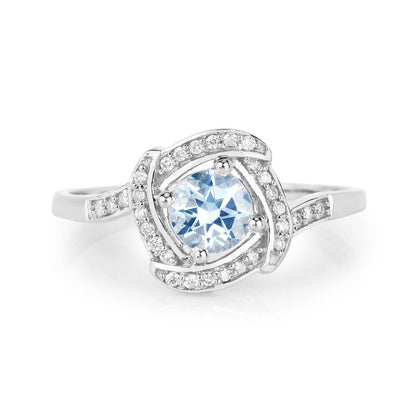0.46 Carat Genuine Aquamarine and White Diamond 14K White Gold Ring by Bids.com