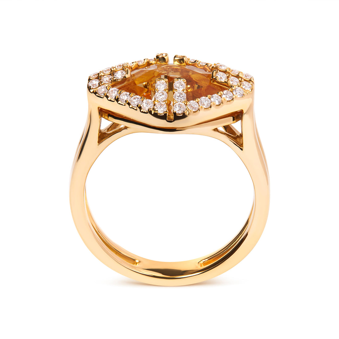 14K Yellow Gold Marquise-Cut Yellow Citrine and 1/3 Cttw Diamond Halo Cocktail Ring (G-H Color, SI1-SI2 Clarity) - Size 7 by Bids.com