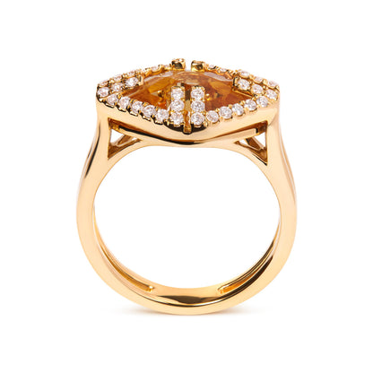 14K Yellow Gold Marquise-Cut Yellow Citrine and 1/3 Cttw Diamond Halo Cocktail Ring (G-H Color, SI1-SI2 Clarity) - Size 7 by Bids.com