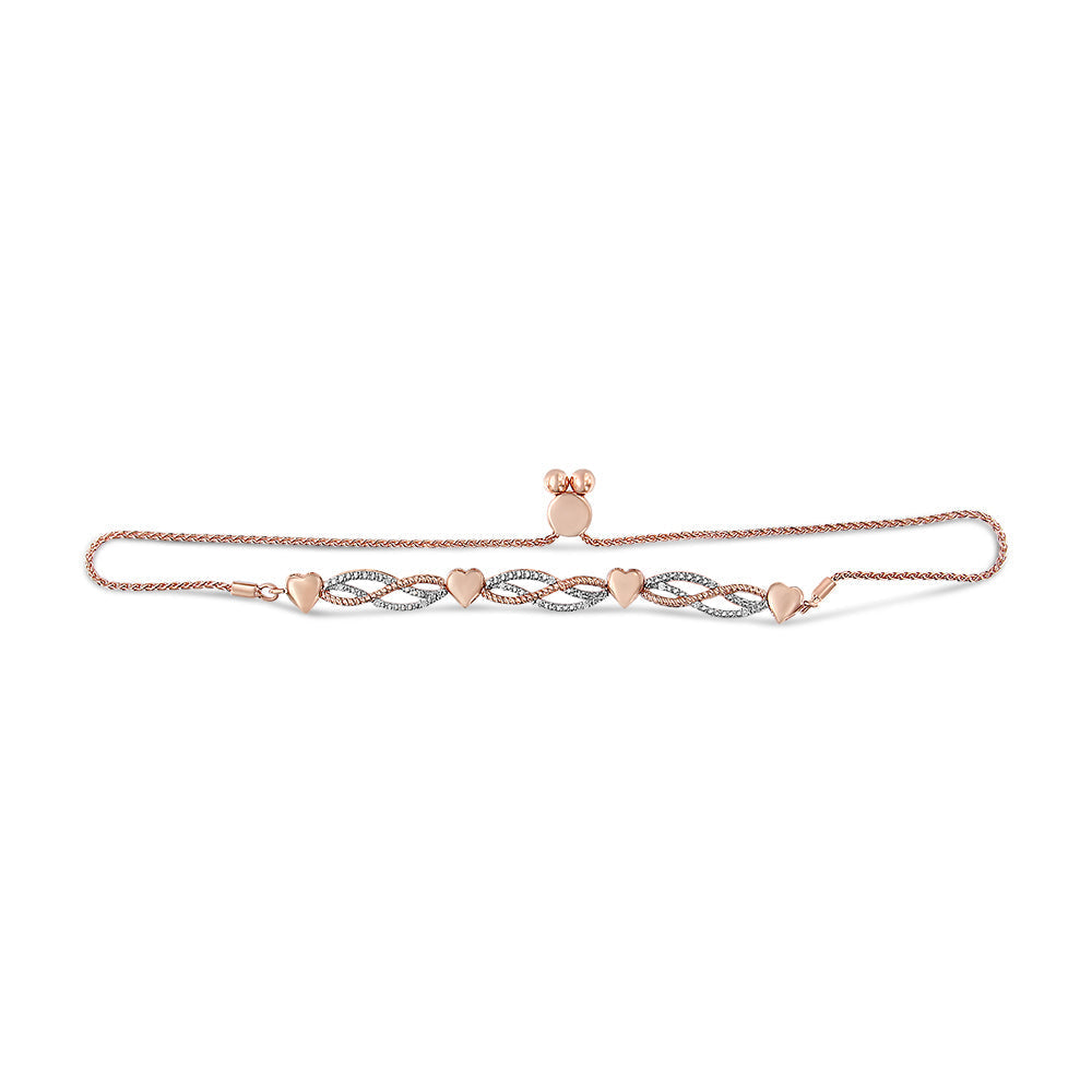 14K Rose Gold Plated .925 Sterling Silver Diamond Accent Layered Infinity Link and Heart Adjustable 4â€-10â€ Adjustable Bolo Bracelet (I-J Color, I3 Clarity)  DestGlow