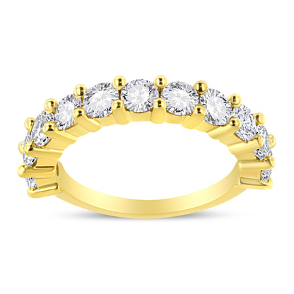 14K Yellow Gold Plated .925 Sterling Silver 2.00 Cttw Shared Prong Set Round-Diamond 11 Stone Band Ring (J-K Color, I1-I2 Clarity) - Size 7 by Bids.com
