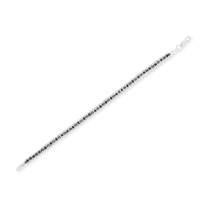Black Rhodium over .925 Sterling Silver 1.0 Cttw Rose Cut Diamond Double-Link 7" Tennis Bracelet (Blue Color, I1-I2 Clarity) by Bids.com
