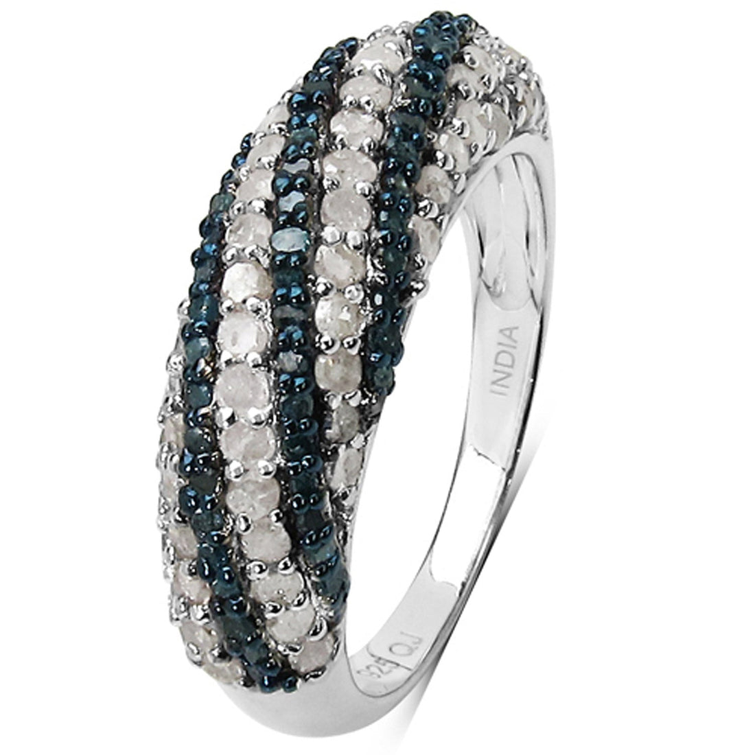 1.25 Carat Genuine Blue Diamond and White Diamond .925 Sterling Silver Ring by Bids.com
