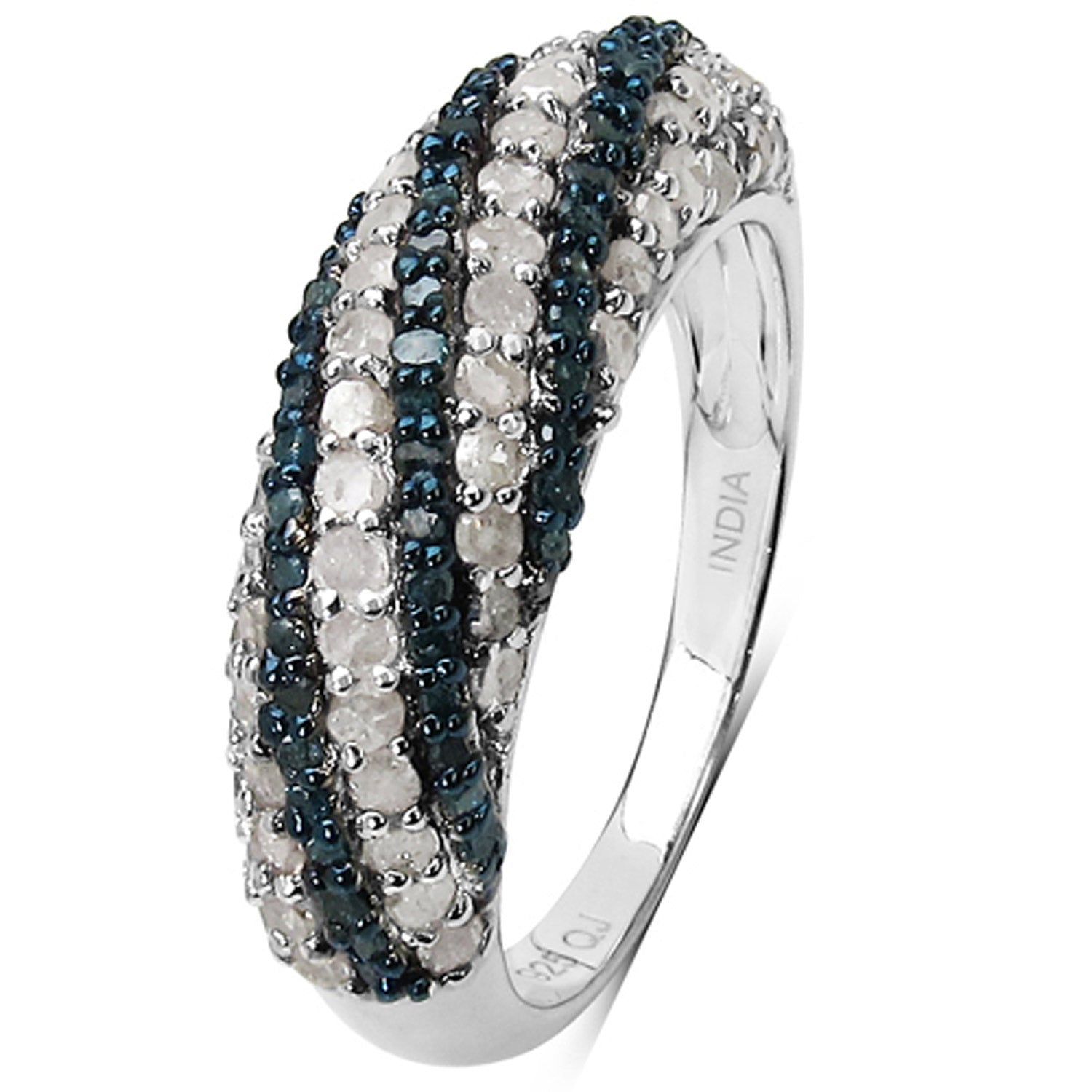 1.25 Carat Genuine Blue Diamond and White Diamond .925 Sterling Silver Ring by Bids.com