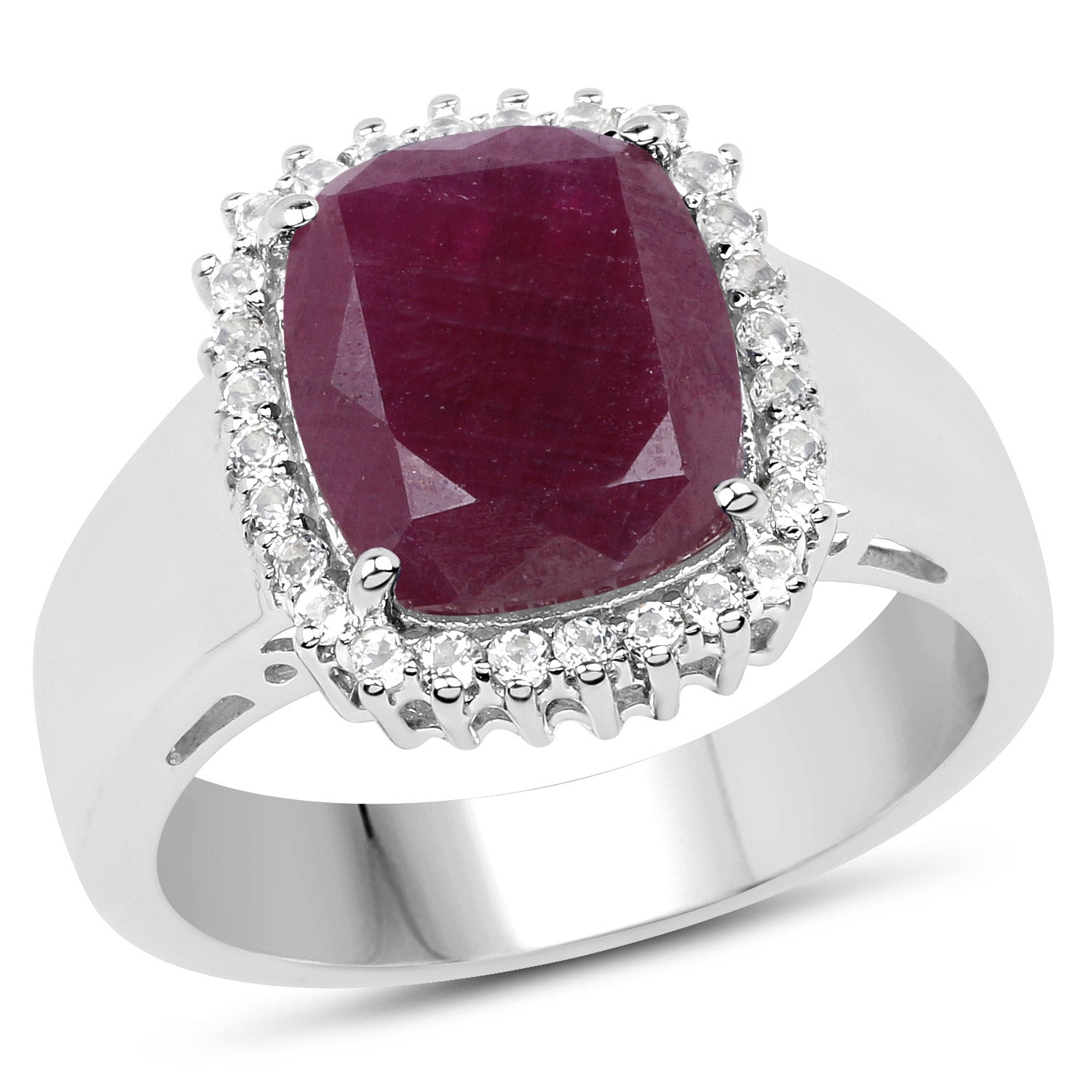 5.28 Carat Genuine Ruby and White Topaz .925 Sterling Silver Ring by Bids.com