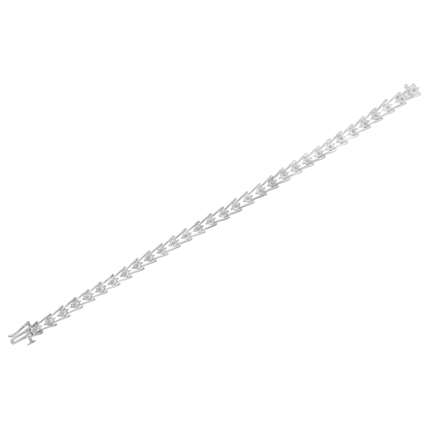 .925 Sterling Silver 1/4 cttw Miracle Set Diamond Sleek and Open "V"Bracelet (I-J Color, I3 Clarity) -7.5" by Bids.com