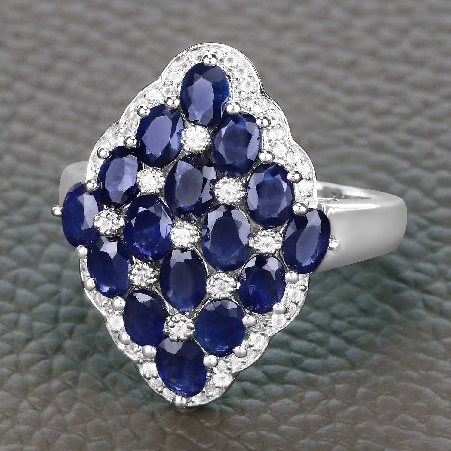 3.48 Carat Genuine Blue Sapphire and White Zircon .925 Sterling Silver Ring by Bids.com