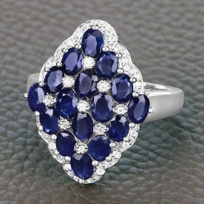 3.48 Carat Genuine Blue Sapphire and White Zircon .925 Sterling Silver Ring by Bids.com