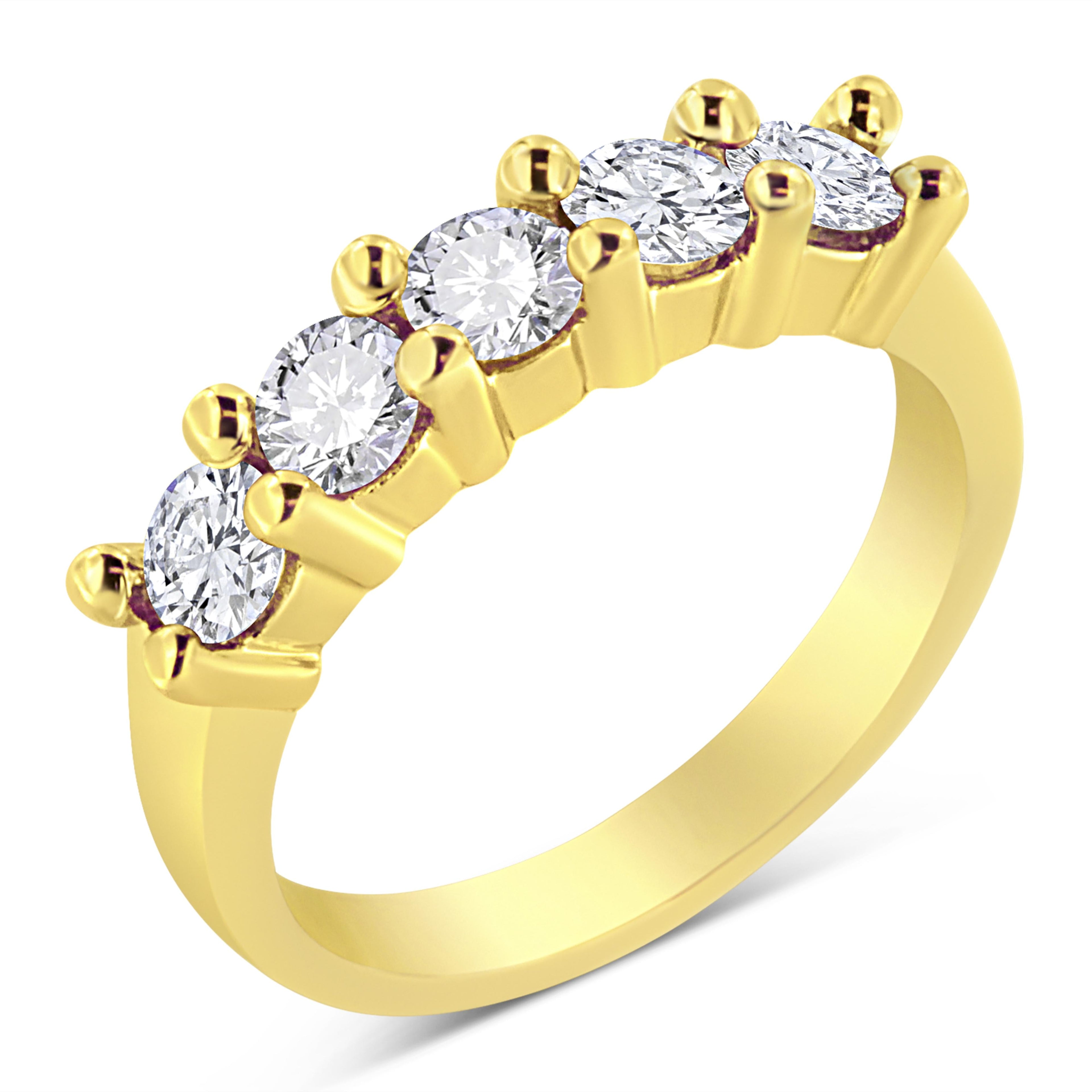 14K Yellow Gold Plated .925 Sterling Silver 1.0 Cttw Shared Prong-set Round Diamond 5 Stone Band Ring (J-K Color, I1-I2 Clarity) - Size 7 by Bids.com