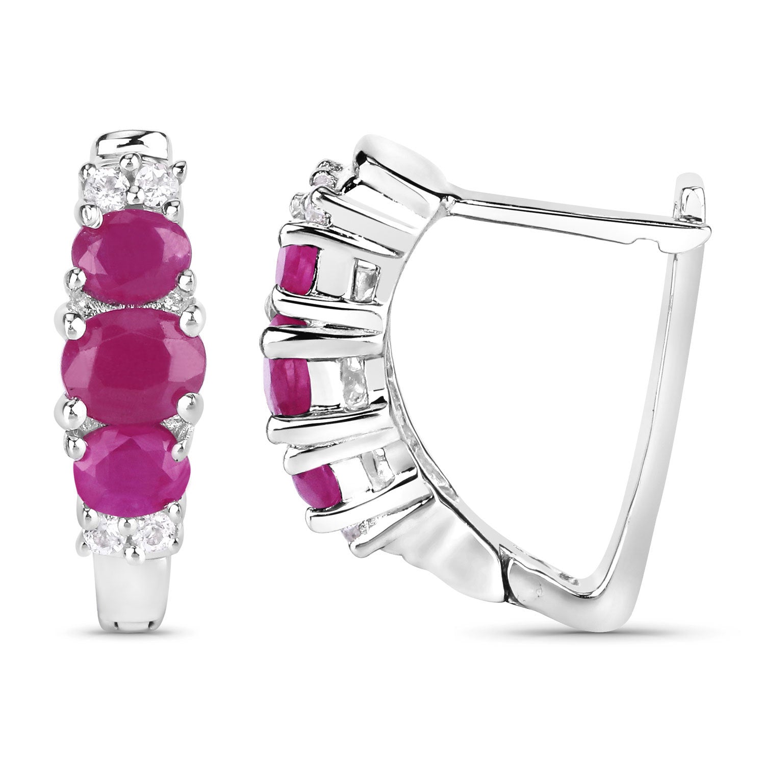 1.66 Carat Genuine Ruby and White Topaz .925 Sterling Silver Earrings  DestGlow