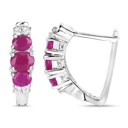 1.66 Carat Genuine Ruby and White Topaz .925 Sterling Silver Earrings  DestGlow