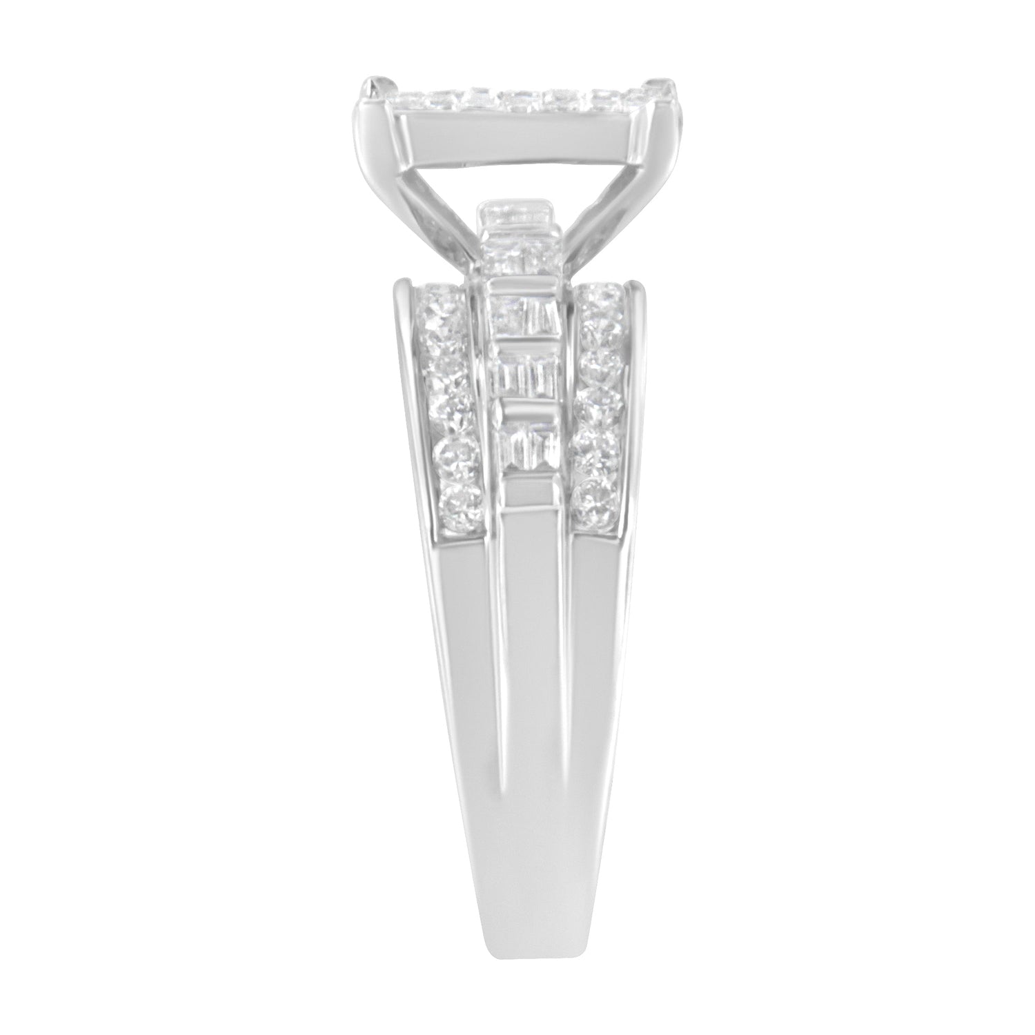 14K White Gold 1.0 Cttw Mixed-Cut Diamond Rectangle Invisible-Set Composite Cluster Ring with Bar- and Channel-Set Band (H-I Color, SI2-I1 Clarity) - Size 7 by Bids.com
