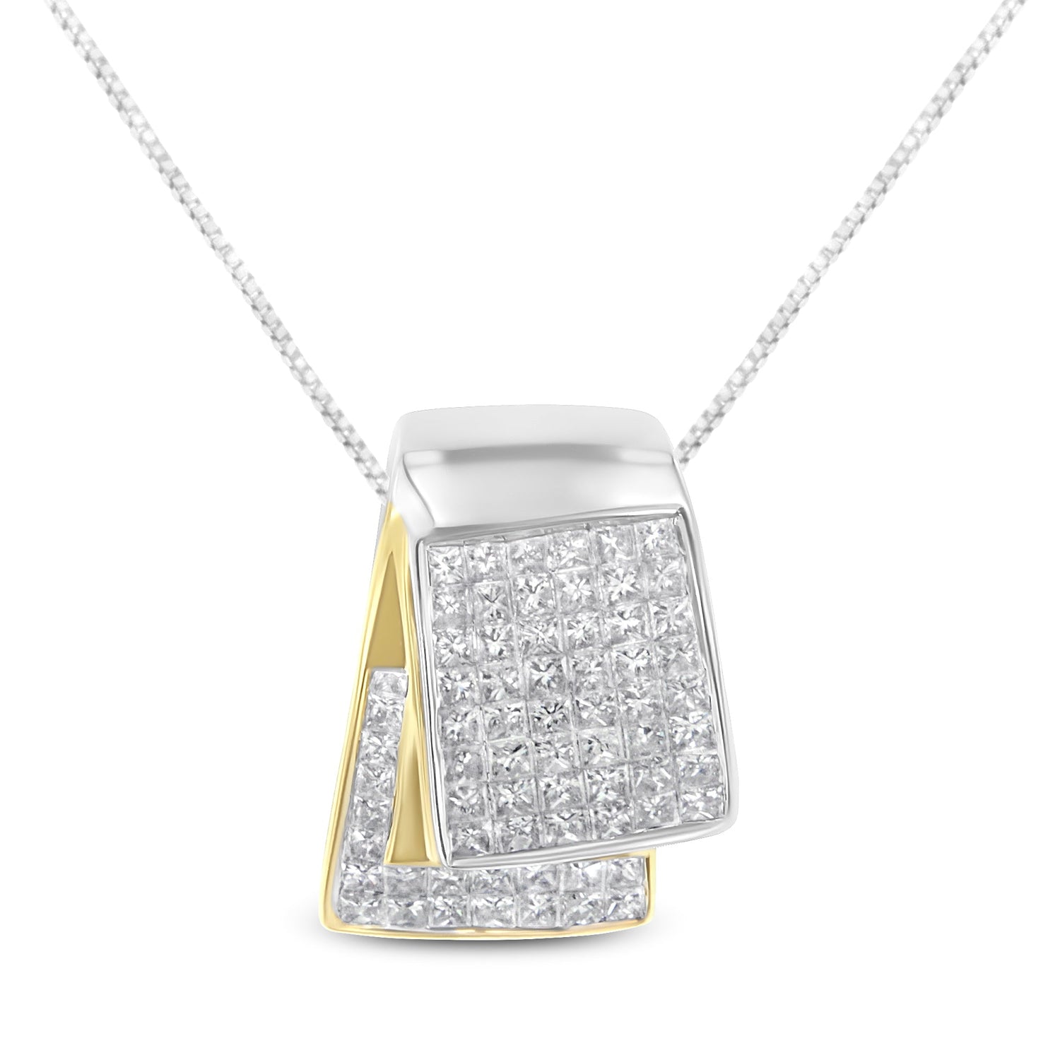 14K White and Yellow Gold 2.0 Cttw Princess Cut Diamond Two Tone Foldover Box Pendant 18â€ Box Chain Necklace (H-I Color, SI1-SI2 Clarity) by Bids.com