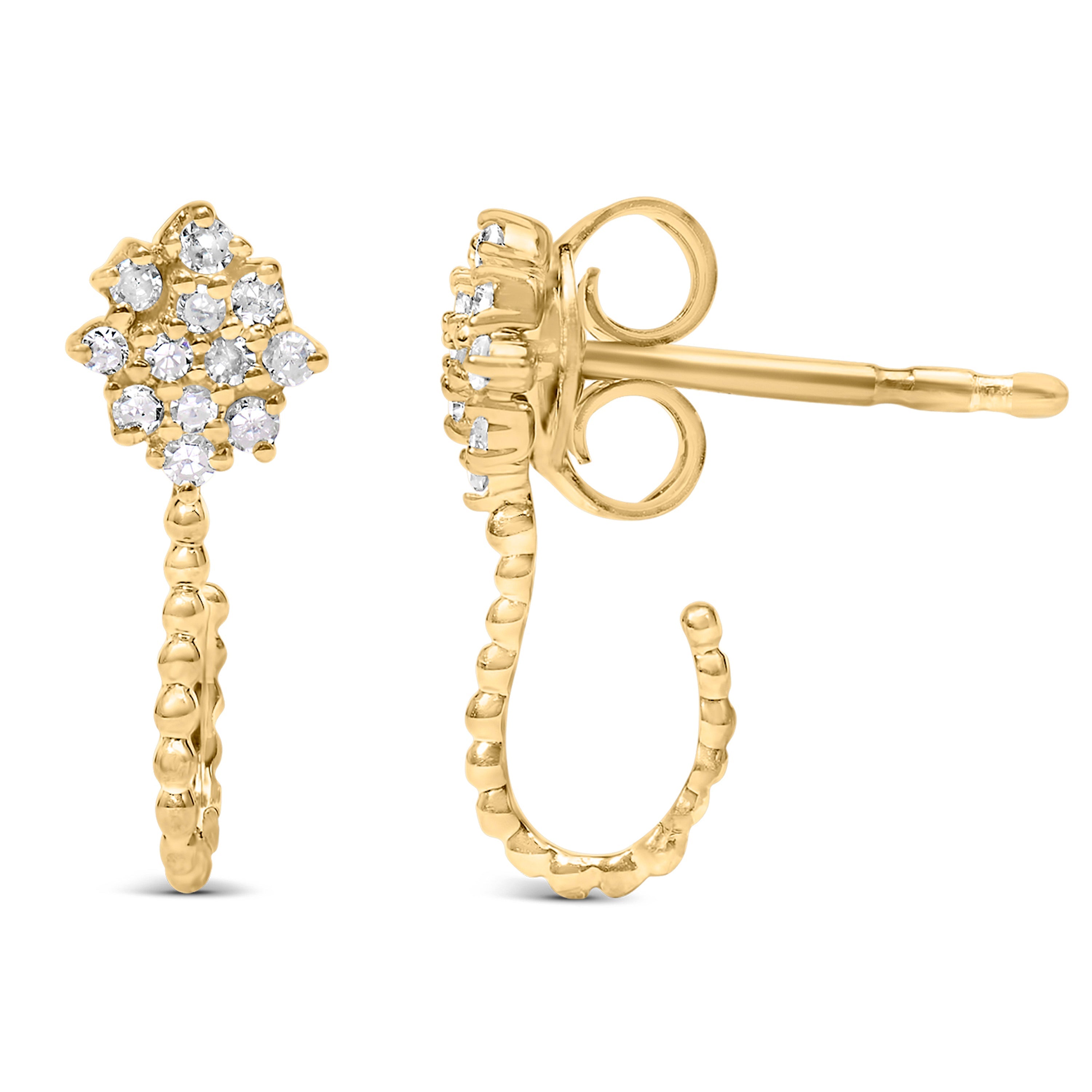 14K Yellow Gold Plated .925 Sterling Silver 1/10 Cttw Diamond Floral Cluster and Beaded Hoop Stud Earrings (H-I Color, I1-I2 Clarity) by Bids.com