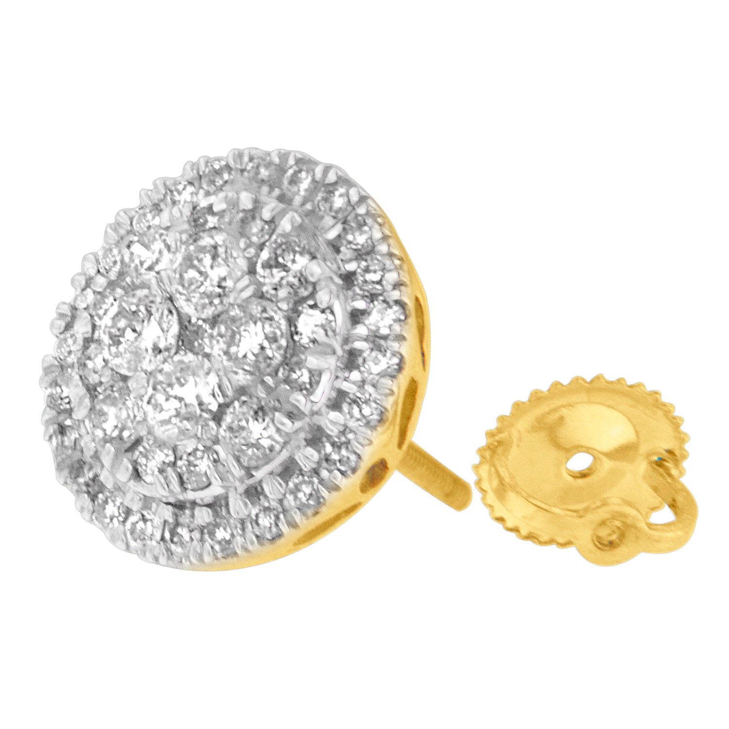 10K Yellow Gold Round Cut Diamond Earrings (1.5 cttw, H-I Color, I2-I3 Clarity) by Bids.com