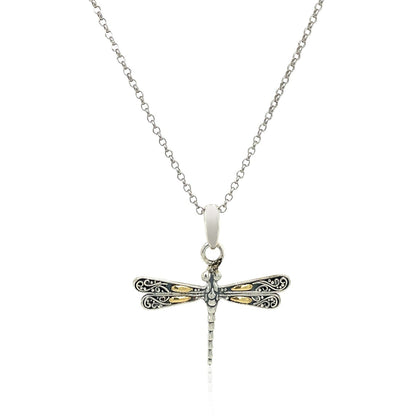 18k Yellow Gold and Sterling Silver Pendant in a Dragonfly Design by Bids.com