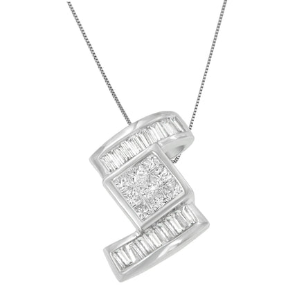 14K White Gold 1 2/5 cttw Princess and Baguette Cut Diamond Zig Zag Pendant Necklace (H-I, SI1-SI2) by Bids.com