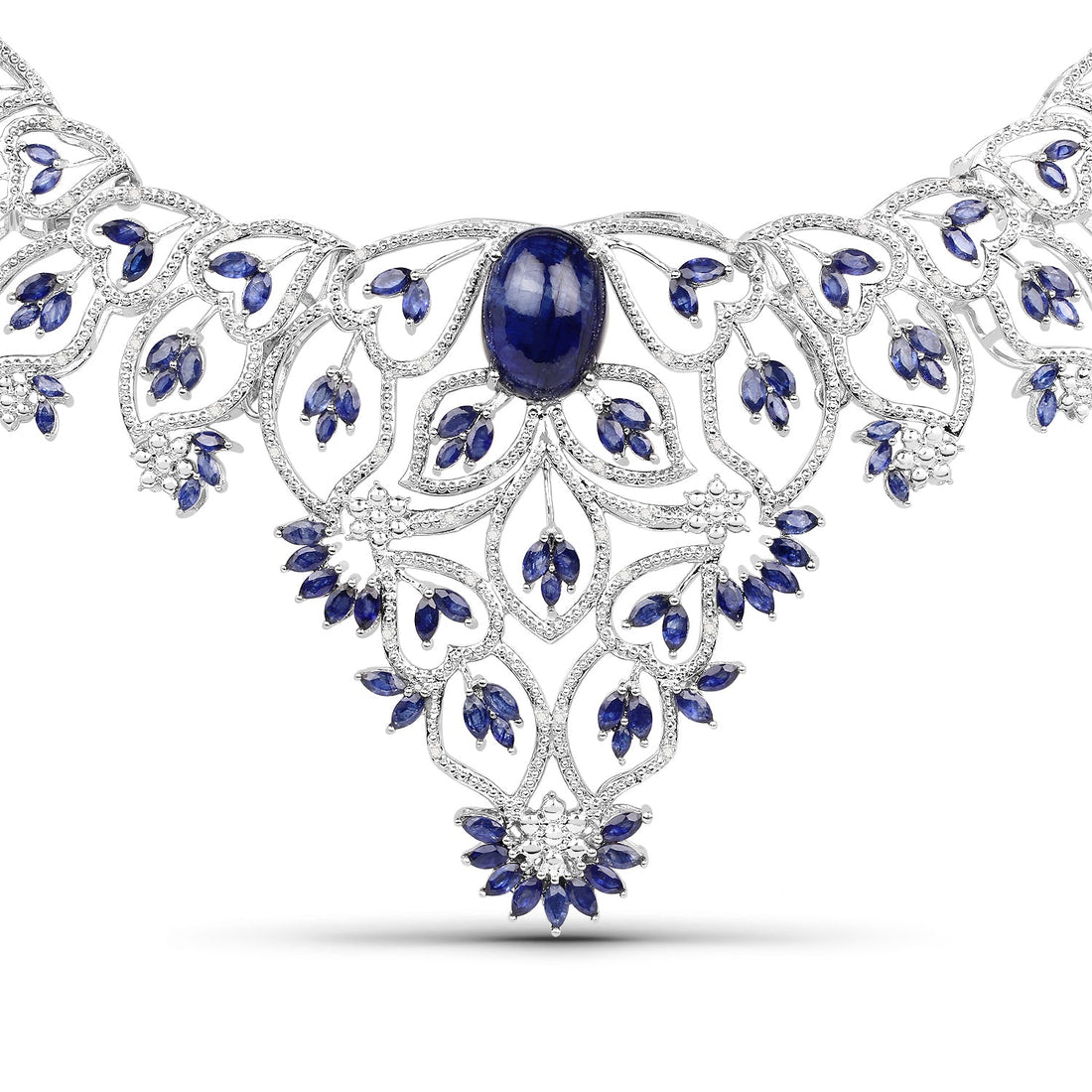 40.93 Carat Genuine Glass Filled Sapphire and White Diamond .925 Sterling Silver Necklace by Bids.com