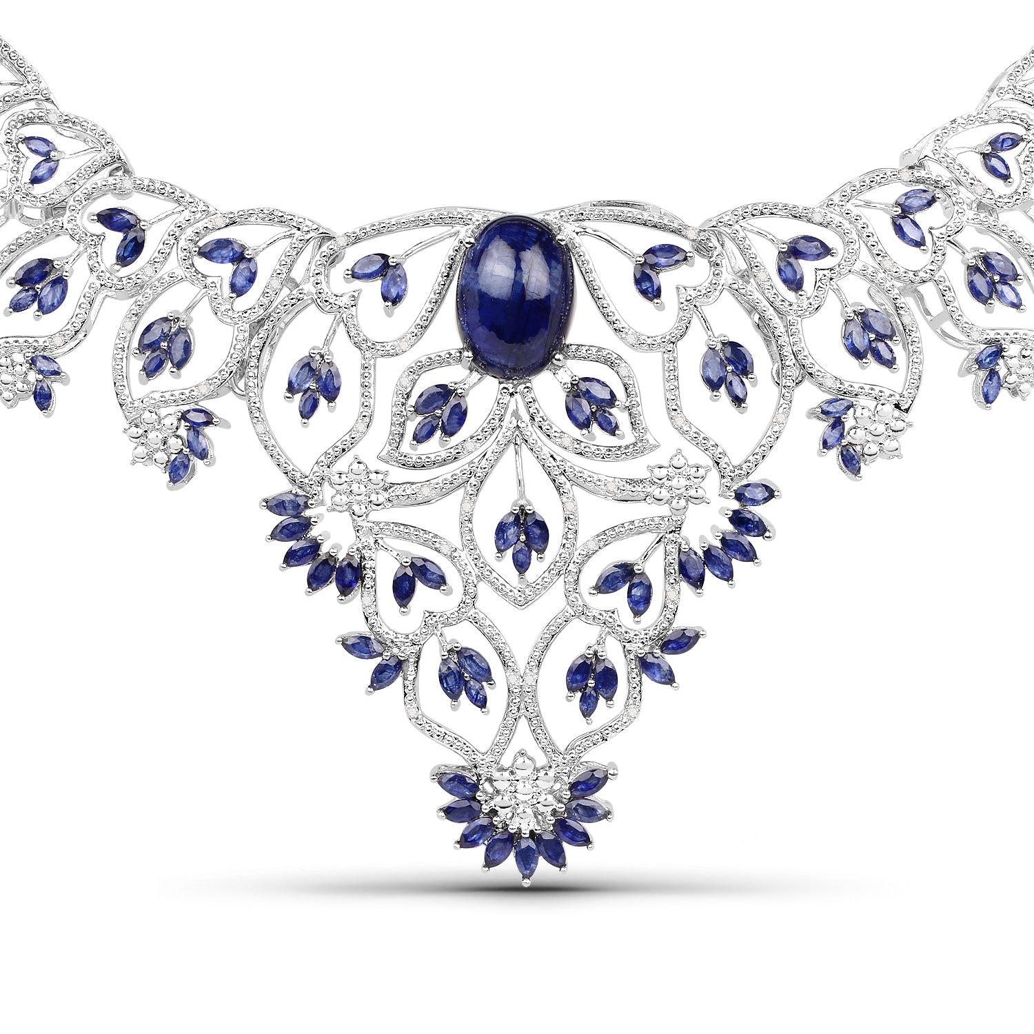 40.93 Carat Genuine Glass Filled Sapphire and White Diamond .925 Sterling Silver Necklace by Bids.com