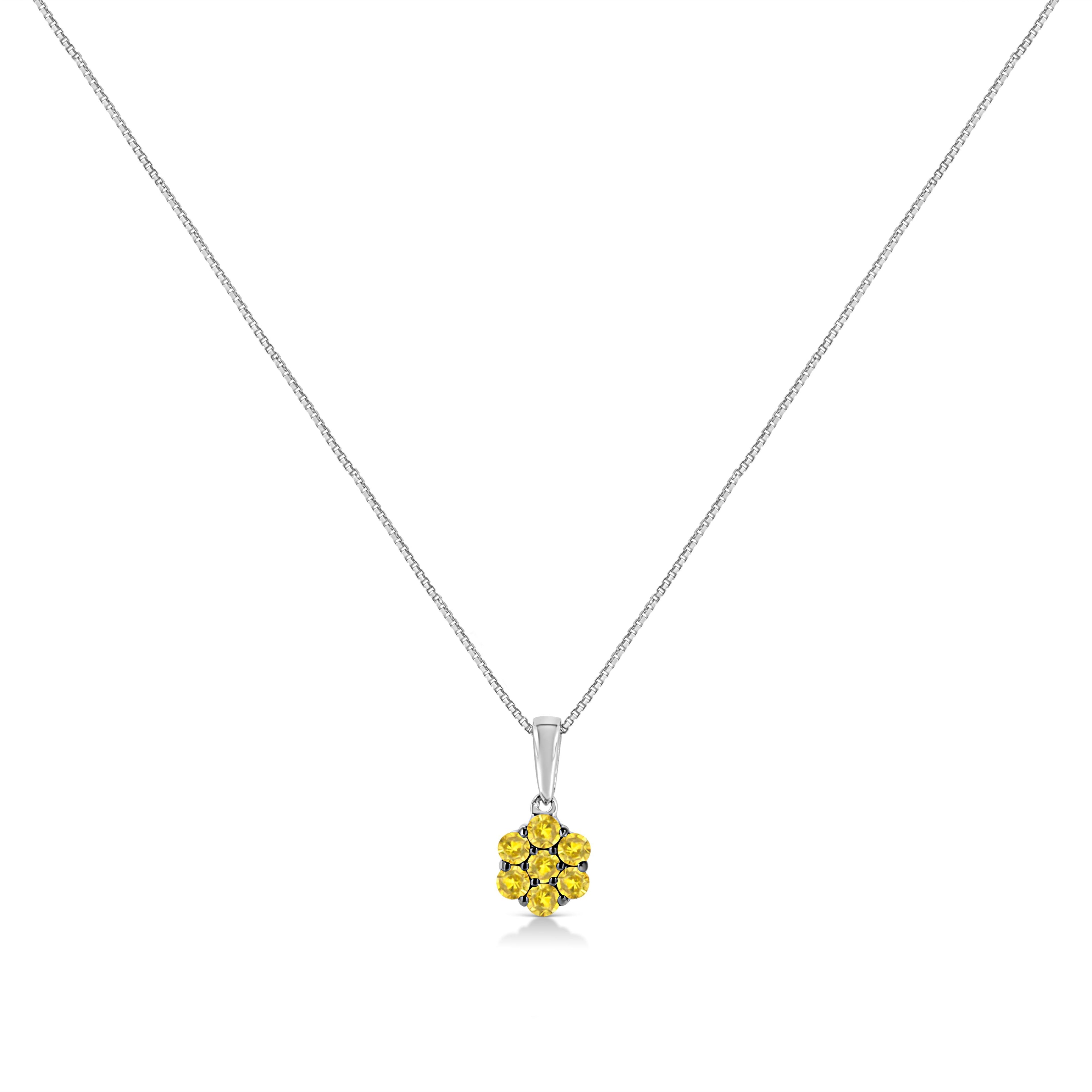 .925 Sterling Silver 1/2 Cttw Prong Set Treated Green Diamond Floral Cluster 18" Pendant Necklace (Green Color, I1-I2 Clarity) by Bids.com