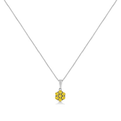 .925 Sterling Silver 1/2 Cttw Prong Set Treated Green Diamond Floral Cluster 18" Pendant Necklace (Green Color, I1-I2 Clarity) by Bids.com