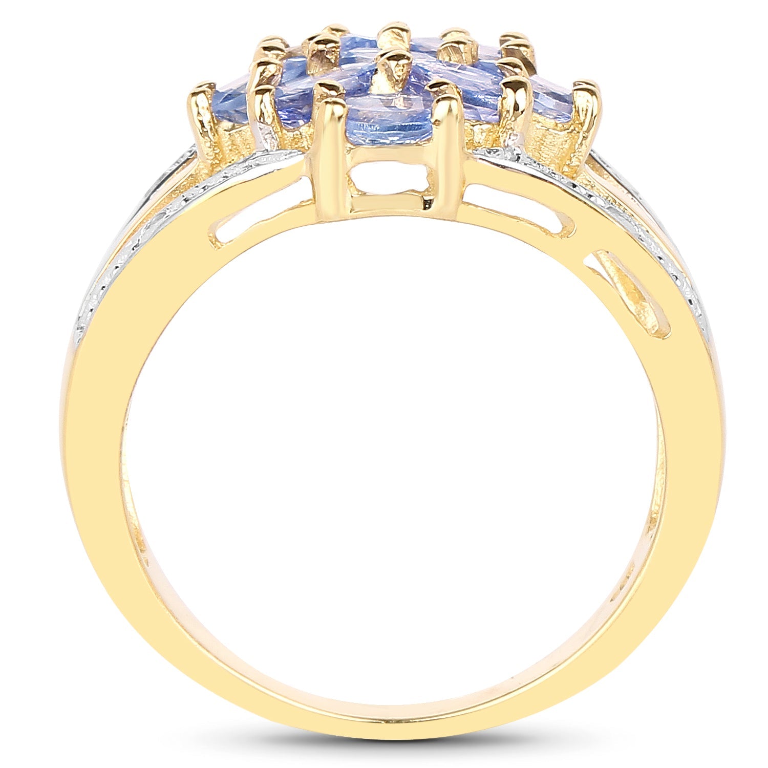14K Yellow Gold Plated 1.59 Carat Genuine Tanzanite and White Topaz .925 Sterling Silver Ring by Bids.com