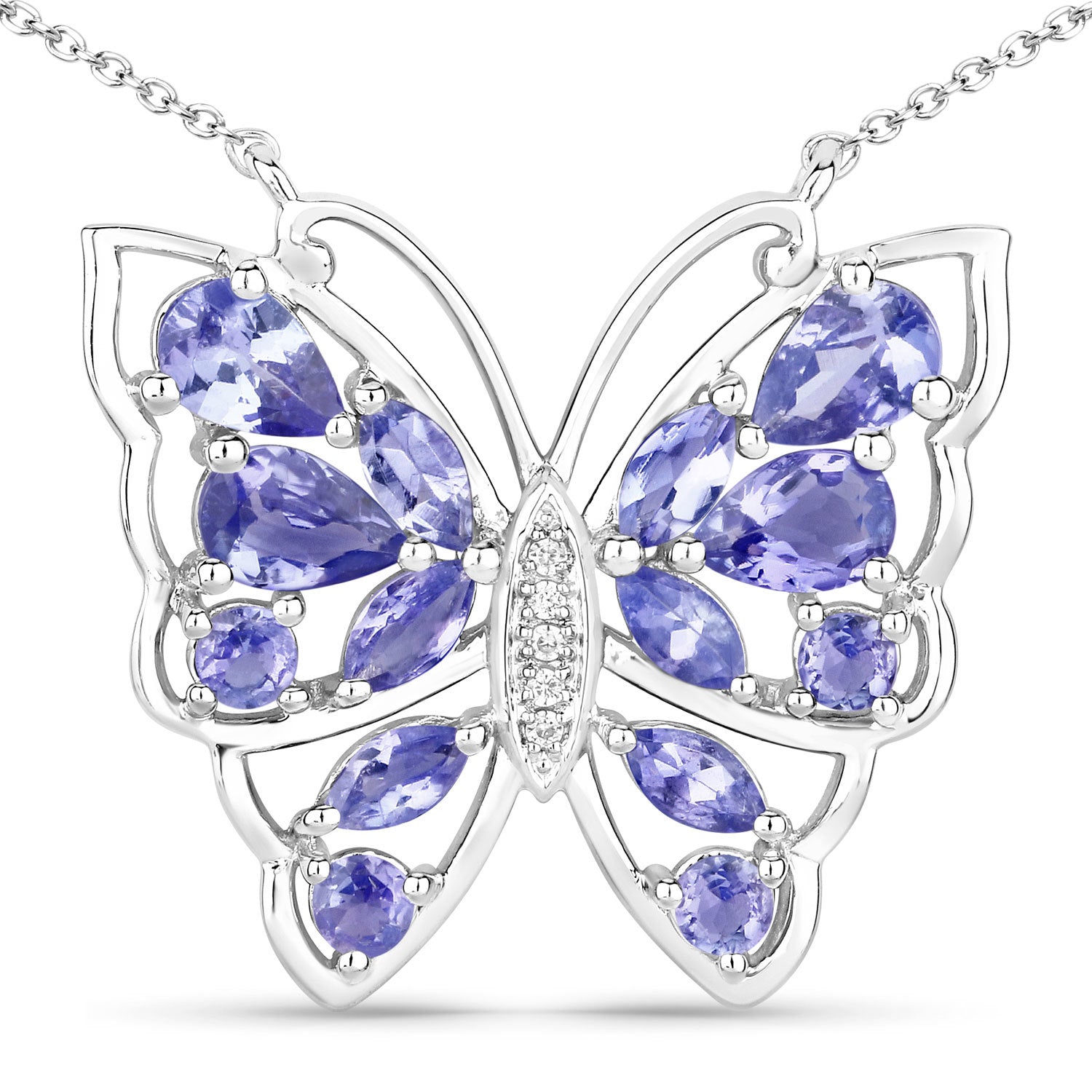 2.76 Carat Genuine Tanzanite and White Zircon .925 Sterling Silver Necklace by Bids.com