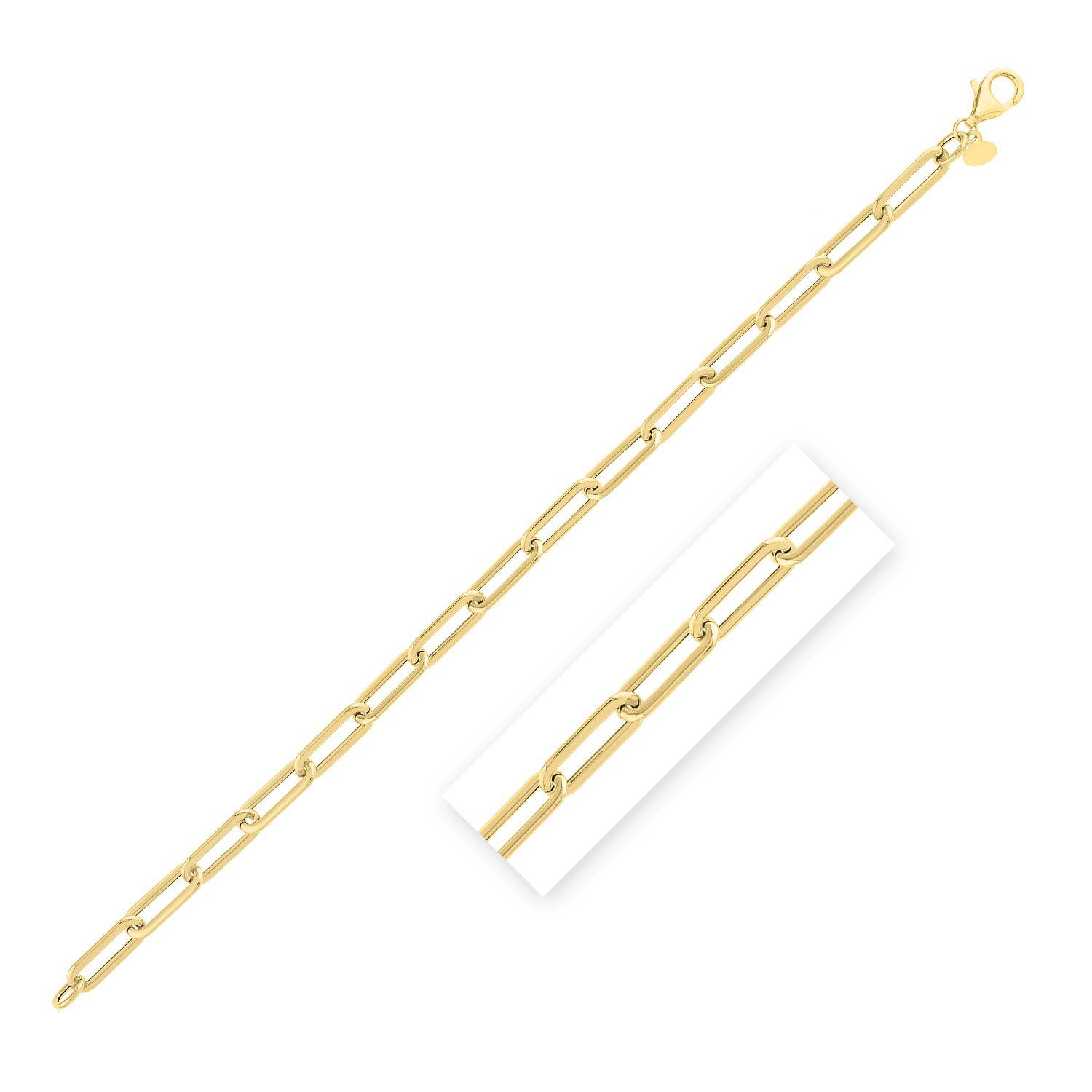 14k Yellow Gold Long Domed Paperclip Chain Bracelet (4.80 mm) by Bids.com
