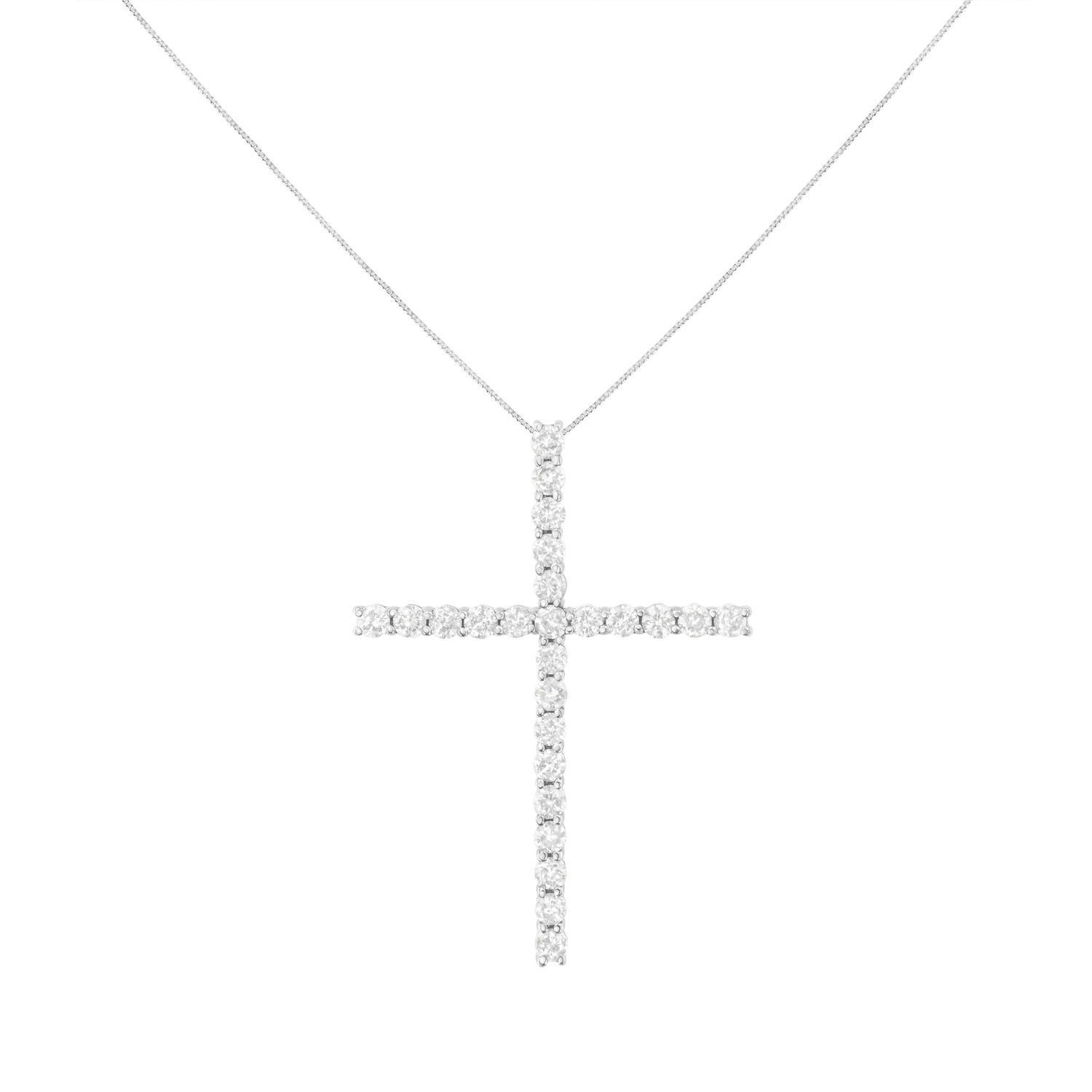.925 Sterling Silver 3.0 Cttw Round Shape Diamond 1-1/2" Cross Pendant with Box Chain Necklace (I-J Color, I2-I3 Clarity) - 18" by Bids.com