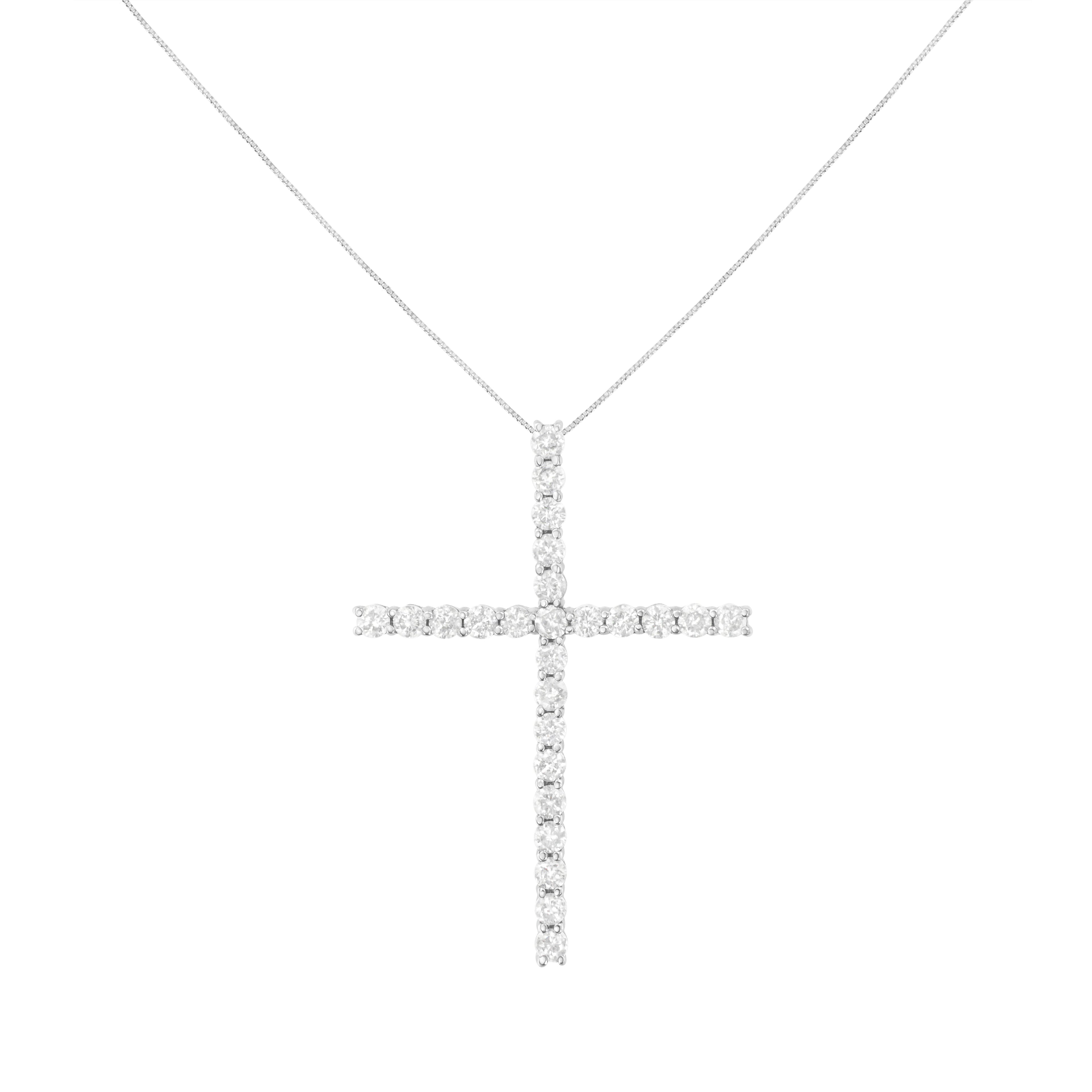 .925 Sterling Silver 3.0 Cttw Round Shape Diamond 1-1/2" Cross Pendant with Box Chain Necklace (I-J Color, I2-I3 Clarity) - 18" by Bids.com