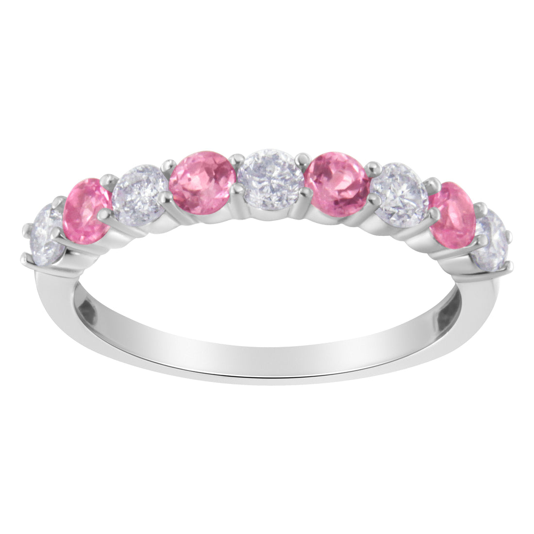 10KT White Gold 1/2 cttw Diamond and 3MM Created Blue Sapphire Gemstone Band Ring (H-I, I1-I2) - Size 7 by Bids.com