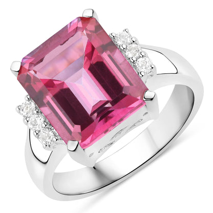 7.39 Carat Genuine Pink Topaz and White Topaz .925 Sterling Silver Ring  DestGlow