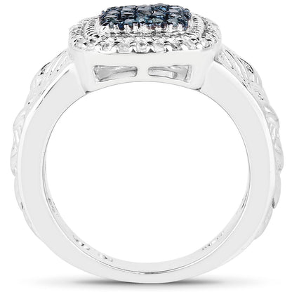 0.28 Carat Genuine Blue Diamond and White Diamond .925 Sterling Silver Ring by Bids.com