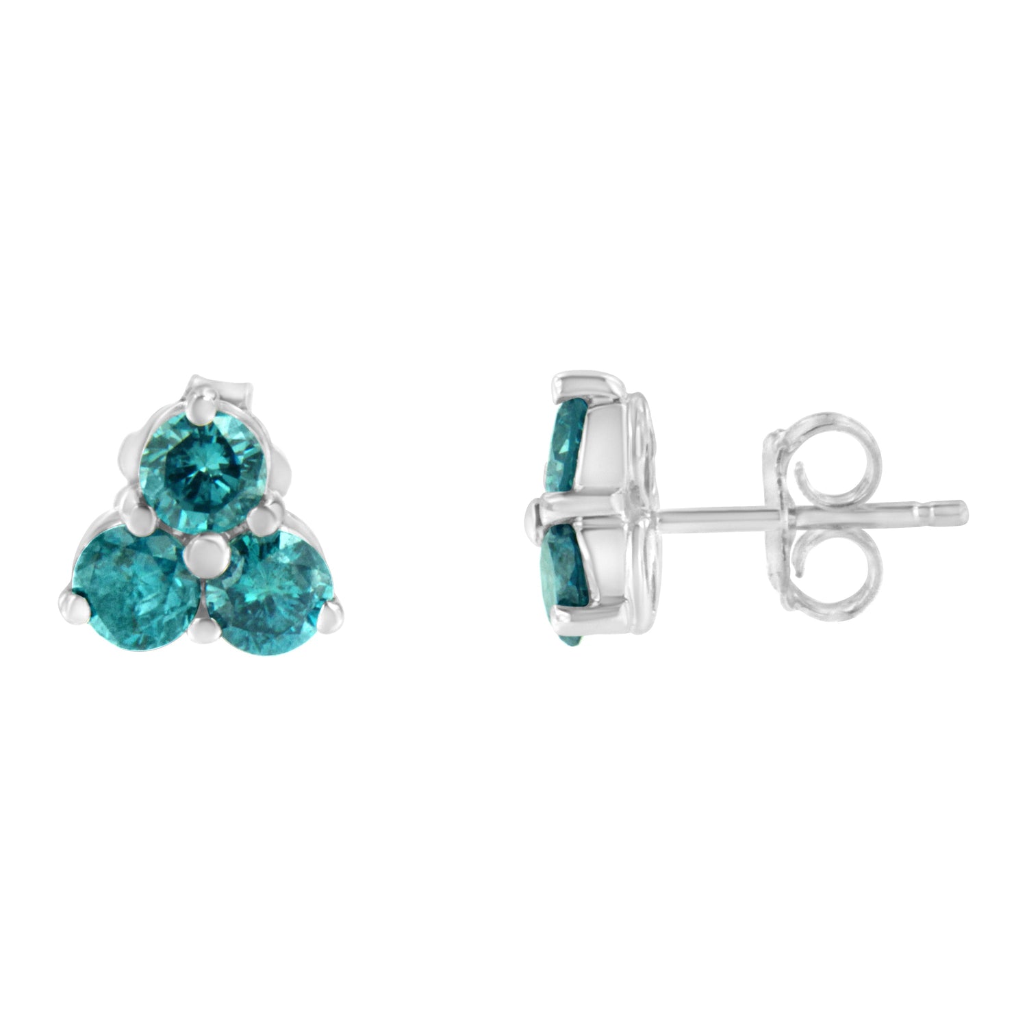 14KT White Gold Treated Blue Diamond Trio Stud Earrings (1 1/3 cttw, Blue) by Bids.com