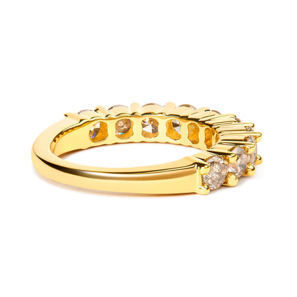 14K Yellow Gold Plated .925 Sterling Silver 2.0 Cttw Round Brilliant Cut Diamond 10 Stone Anniversary Band Ring (J-K Color, I1-I2 Clarity) - Size 6 by Bids.com