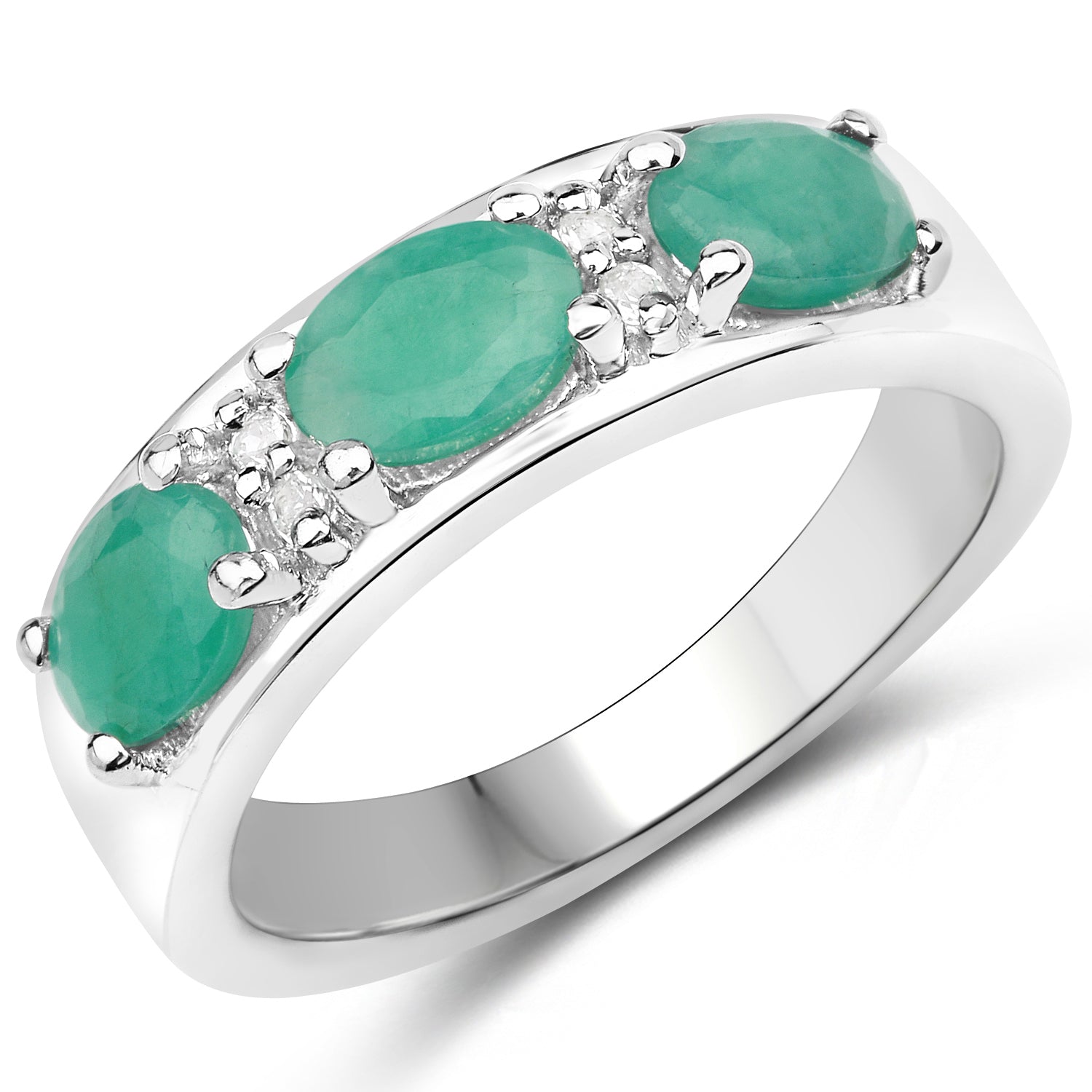 1.38 Carat Genuine Emerald and White Topaz .925 Sterling Silver Ring by Bids.com