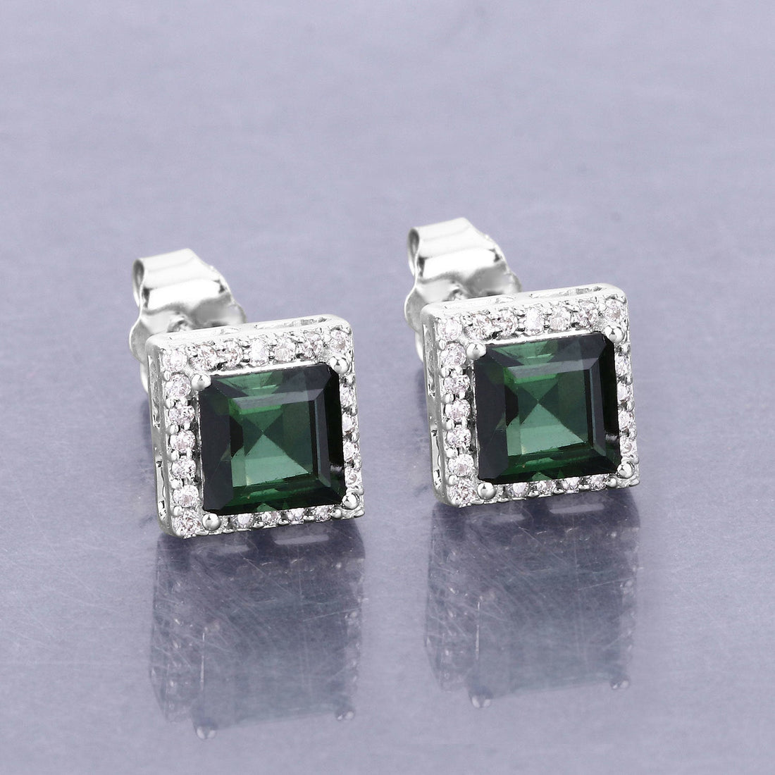 1.55 Carat Genuine Green Tourmaline and White Diamond 14K White Gold Earrings by Bids.com