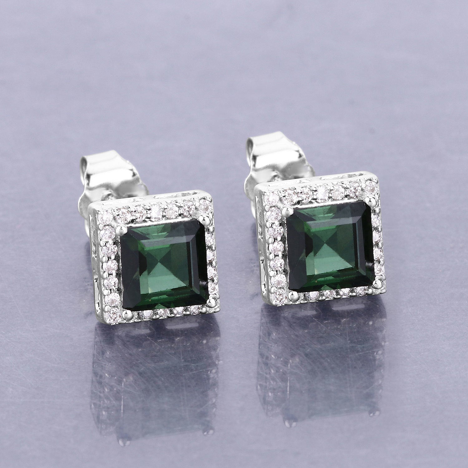 1.55 Carat Genuine Green Tourmaline and White Diamond 14K White Gold Earrings by Bids.com